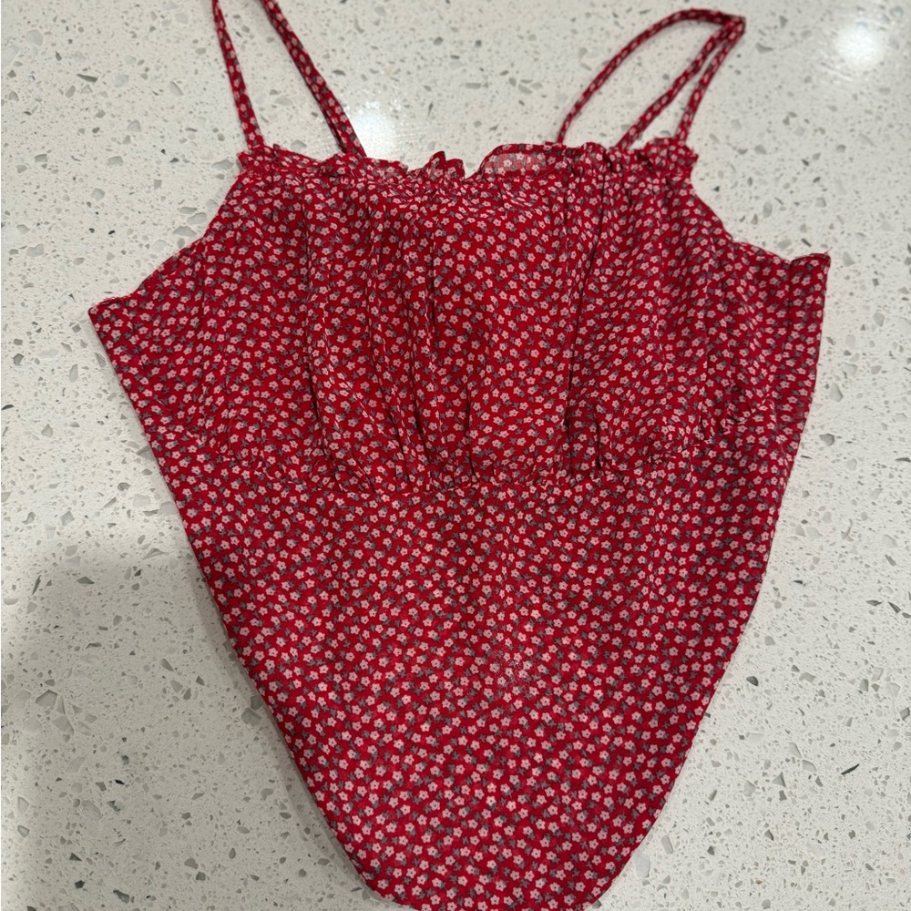 Red Floral Print V-Hemline